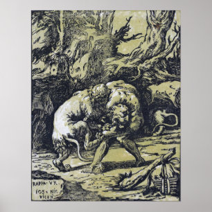 Poster Raphael - Hércules Estrangulando O Leão Nemeano