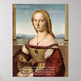 Pôster Raphael Woman With Unicorn & Raphael Quote Poste