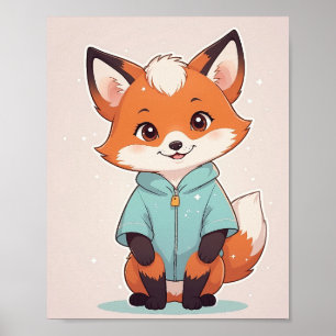 Poster Raposa Adorável com Capuz - Arte de Parede para Be