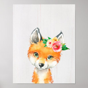 Poster Raposa-Bebê-Floral, Animais-Floresta
