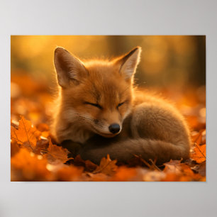 Poster Raposa Bebê nas Folhas do outono