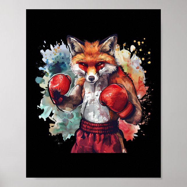 Poster Raposa Boxeadora Com Luvas de Boxe Kickboxing Dive (Frente)