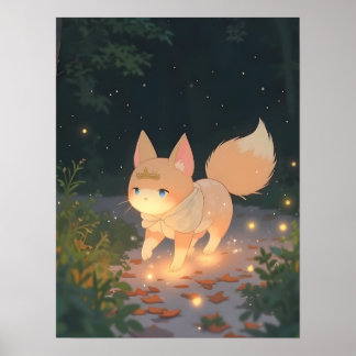 Poster Raposa Celestial em Floresta Estrelada