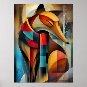 Poster Raposa Charmosa – Elegância Cubista em um Cachecol