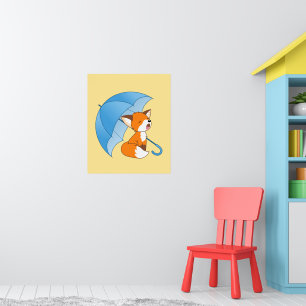 Poster Raposa com Sono Bonita sob Guarda-chuvas