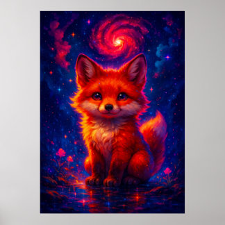 Poster Raposa Cósmica com Galaxy Sky Fantasy Animal