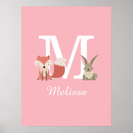 Poster Raposa Cúbica E Animais Da Floresta De Coelho Mono
