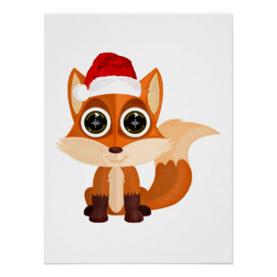 Pôster Raposa de Natal Fofa Desenho Animado Festa de Féri
