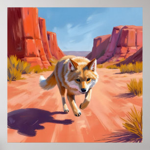 Poster Raposa do Deserto com Paisagem Vibrante de Cânion