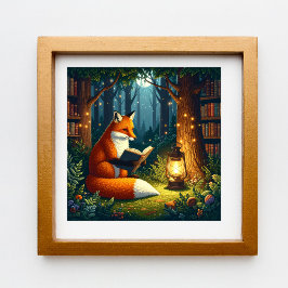 Pôster Raposa em uma Biblioteca Mágica da Floresta