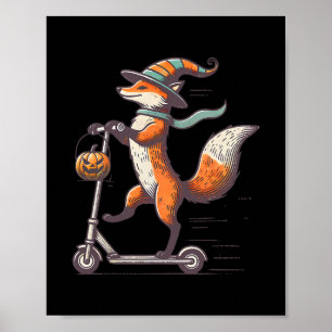 Poster Raposa Engraçada Andando de Scooter Caindo Abóbora