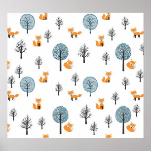 Poster Raposa Florestal: Fundo Branco Vintage