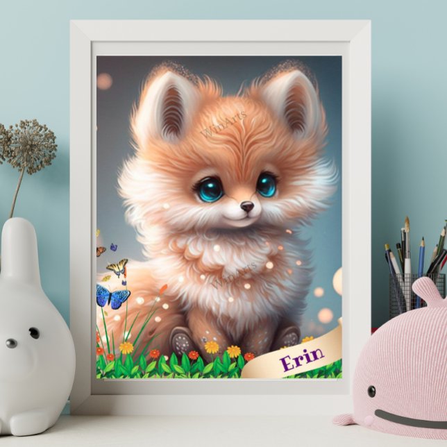 Poster Raposa Fofa no Jardim de Flores Arte Personalizado (Criador carregado)