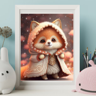 Poster Raposa Laranja Fofa em uma roupa de Arte Creche