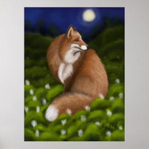 Poster Raposa Lua na Floresta da Meia-Noite