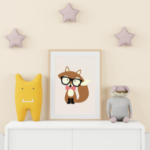 Poster Raposa Marrom Hipster de Gravata Borboleta