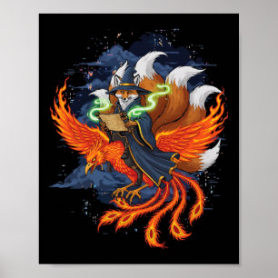 Poster Raposa Montando Fenix Anime Ukiyo-e Mitologia Japo