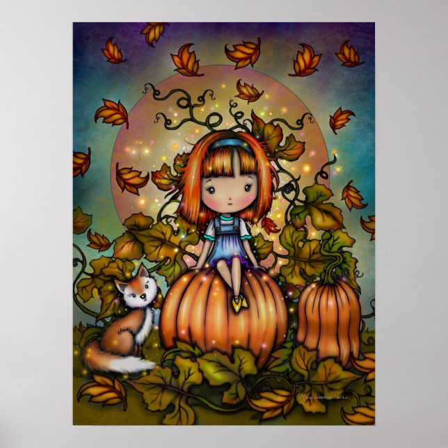 Poster Raposa no Campo de Abóboras Arte Fofo de Outono (Frente)