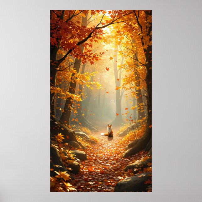 Poster raposa sentada no meio de uma floresta (Frente)