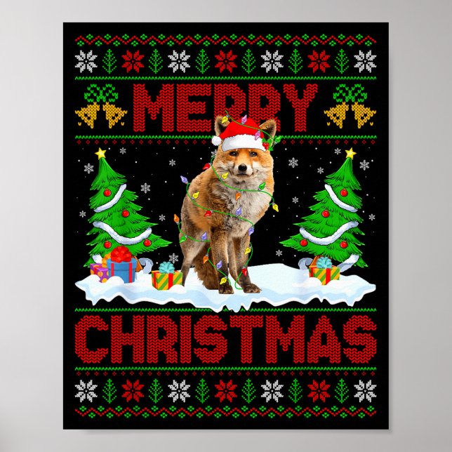 Poster Raposa Suéter de Natal Feio Engraçado Raposa Anima (Frente)