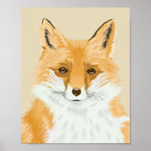 Poster Raposa Vermelha Bonita - transparente em bege.