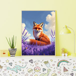 Poster Raposa Vermelha Elegante Num Campo De Lavanda Vibr