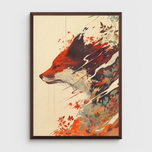 Poster Raposa Vermelha no outono deixa animais selvagens 