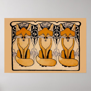 Poster Raposas art nouveau