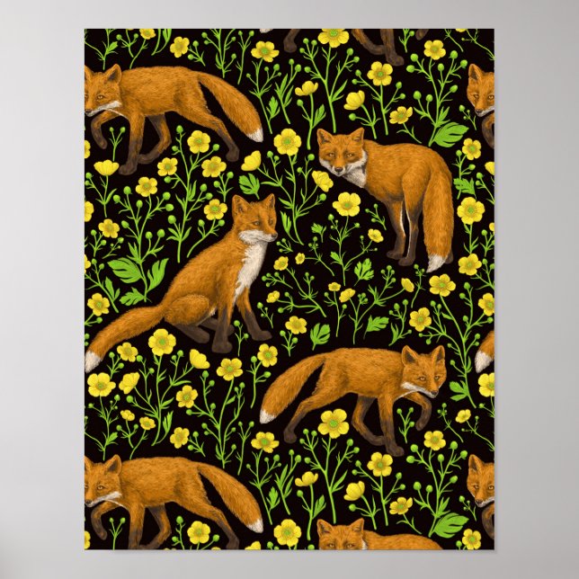 Poster Raposas e ampolas em preto (Frente)