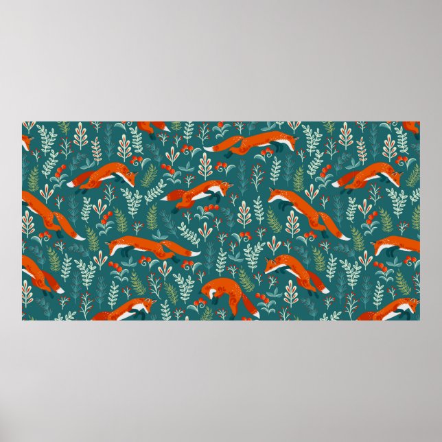 Poster Raposas vermelhas salpicadas com ornamentos sem so (Frente)