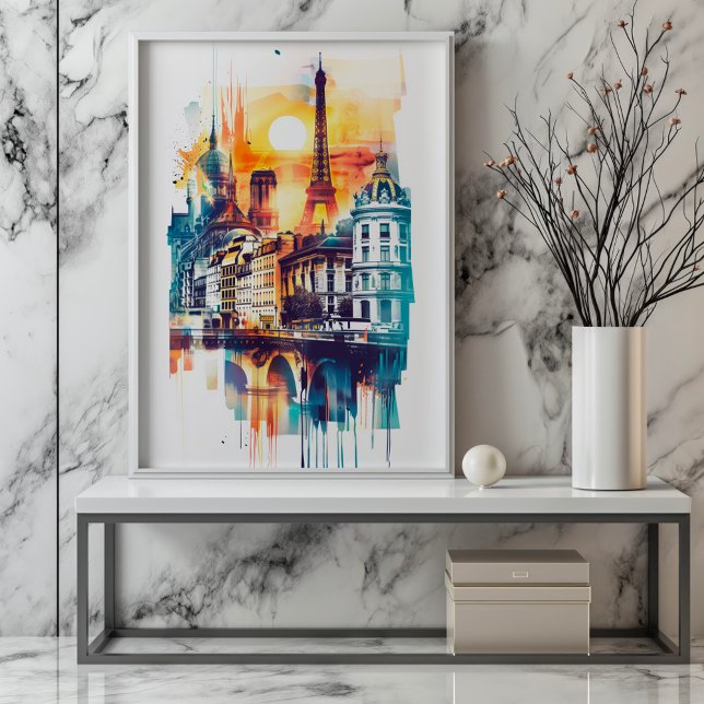 Poster Rapsódia Radiante: Monumentos de Paris e Torre Eif (Criador carregado)