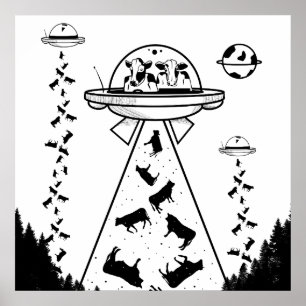 Poster Rapto de alienígenas a preto e branco