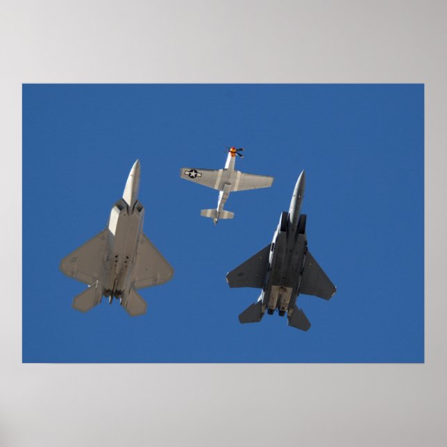 Pôster Raptor F-22, P-51 Mustang e F-15 Eagle (Frente)