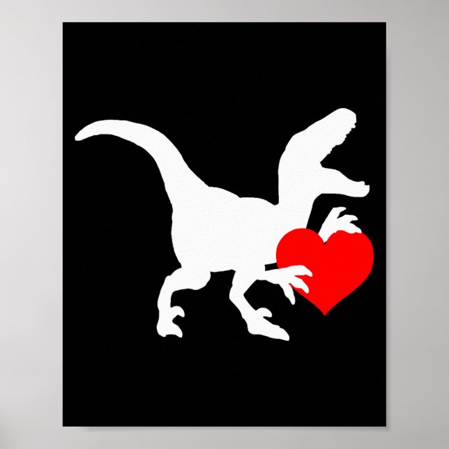 Poster Raptor Love Valentines Day Gift Dino Raptor Heart  (Frente)