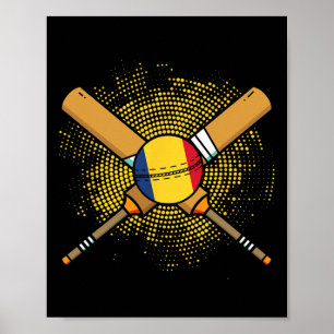 Poster Raquete De Críquete Romena E Bandeira Ll Da Romêni