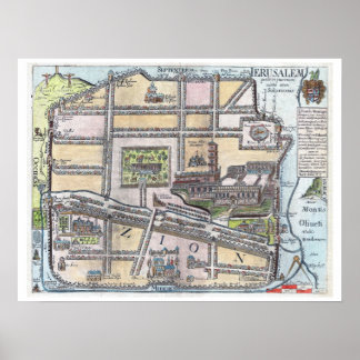 Poster Raros mapas antigos restaurados de Jerusalém
