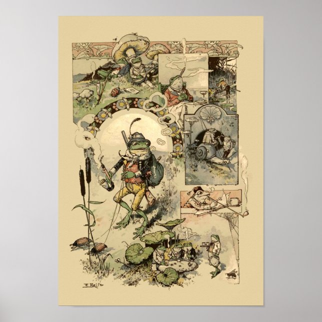 Poster Rãs Vintage Cogumelos Caracóis (Frente)
