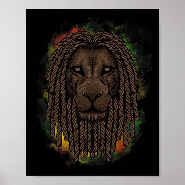 Poster Rasta Lion Com Dreads - Mostre Seu Orgulho E Regga (Frente)