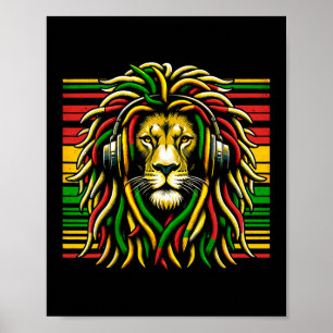 Poster Rasta Raggae Jamaica Lion Do Fone De Ouvido Sobre 