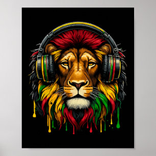 Poster Rasta Raggae Jamaica Music Fones de ouvido Lion Of