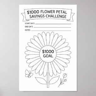 Poster Rastreador de Desafio de Economia de $1000 Pétalas