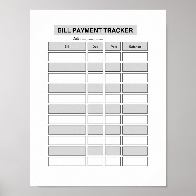 Poster Rastreamento de Pagamento de Contas Mensais  (Frente)