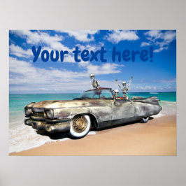 Poster Rat Rod Car Skeleton Joyride no Beach Funny