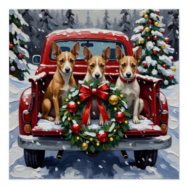 Pôster Rat Terrier Christmas Red Truck Holiday (Frente)