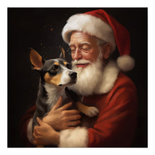 Pôster Rat Terrier com Papai Noel Natal Festivo