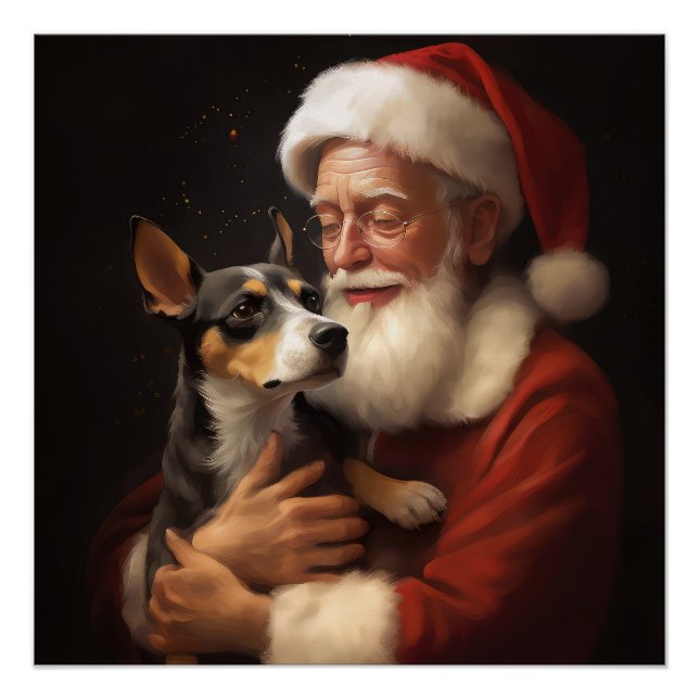 Pôster Rat Terrier com Papai Noel Natal Festivo (Frente)