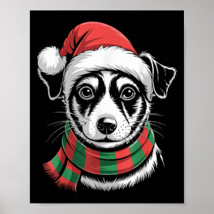 Poster Rat Terrier Dog Xmas Santa Hat Cos De Natal