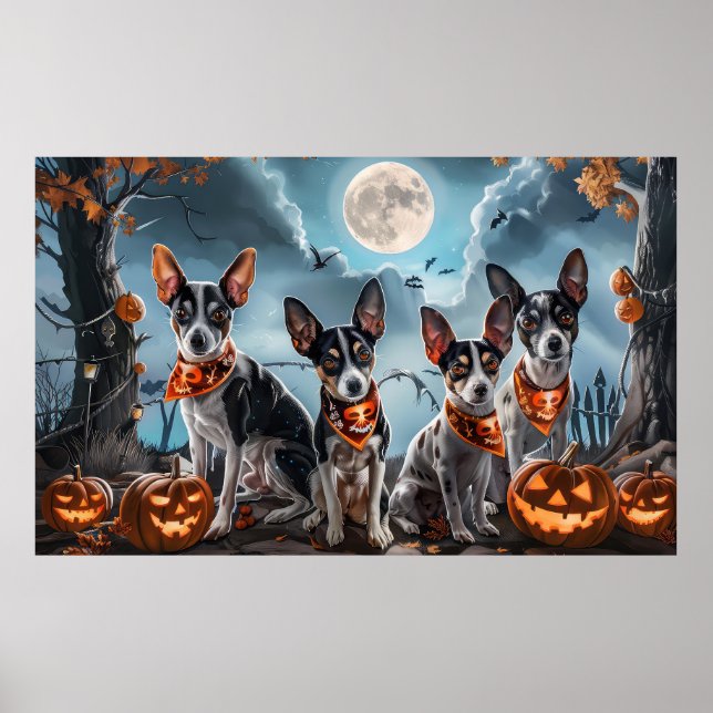 Poster Rat Terrier Halloween Assustador  (Frente)