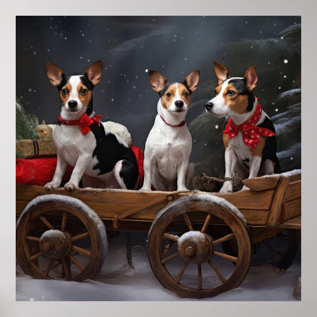 Poster Rat Terrier Snowy Sleigh Decência de Natal (Frente)