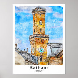 Poster Rathaus Germany Viagem Watercolor Hand Drawn